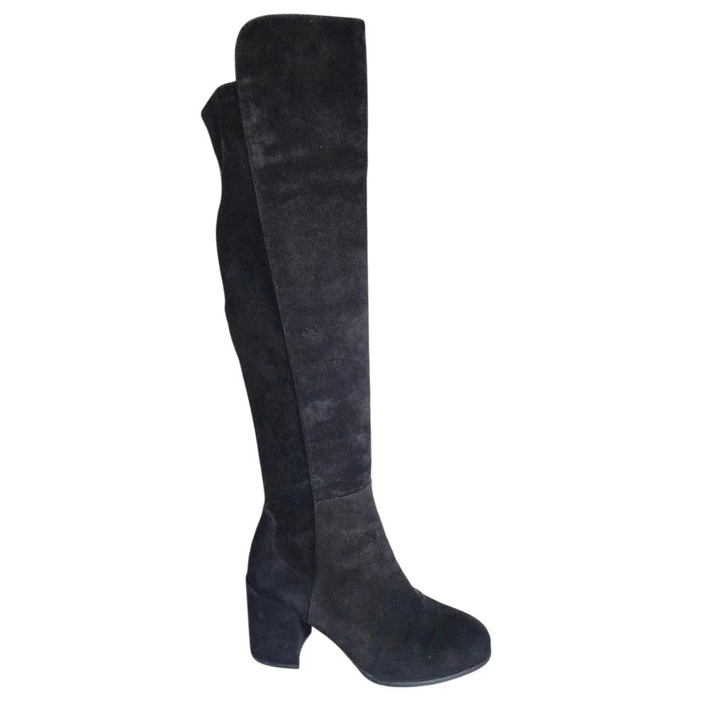 Stuart Weitzman Alljack Black Suede Over The Knee Block Heel Boots Womens 37.5